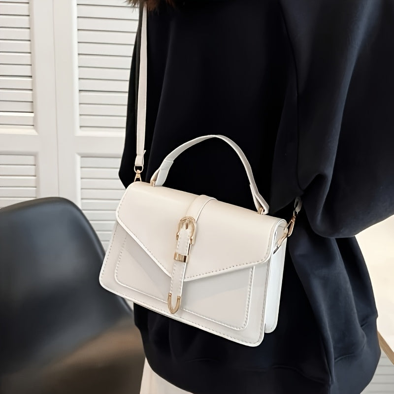 Bolsa Tiracolo Casual – Design Quadrado com Detalhes Dourados