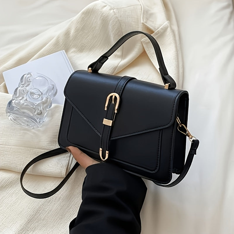 Bolsa Tiracolo Casual – Design Quadrado com Detalhes Dourados