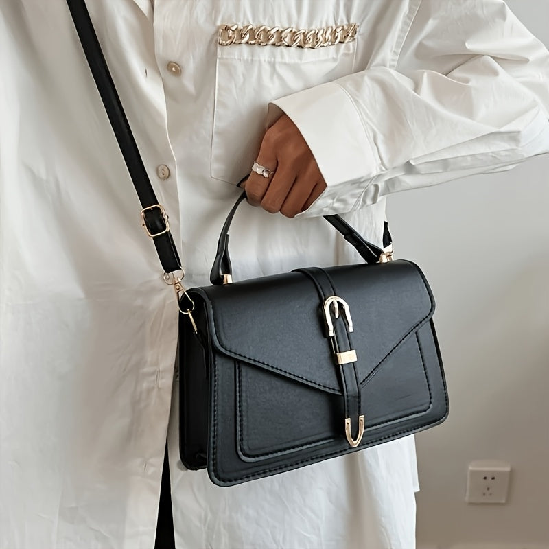 Bolsa Tiracolo Casual – Design Quadrado com Detalhes Dourados