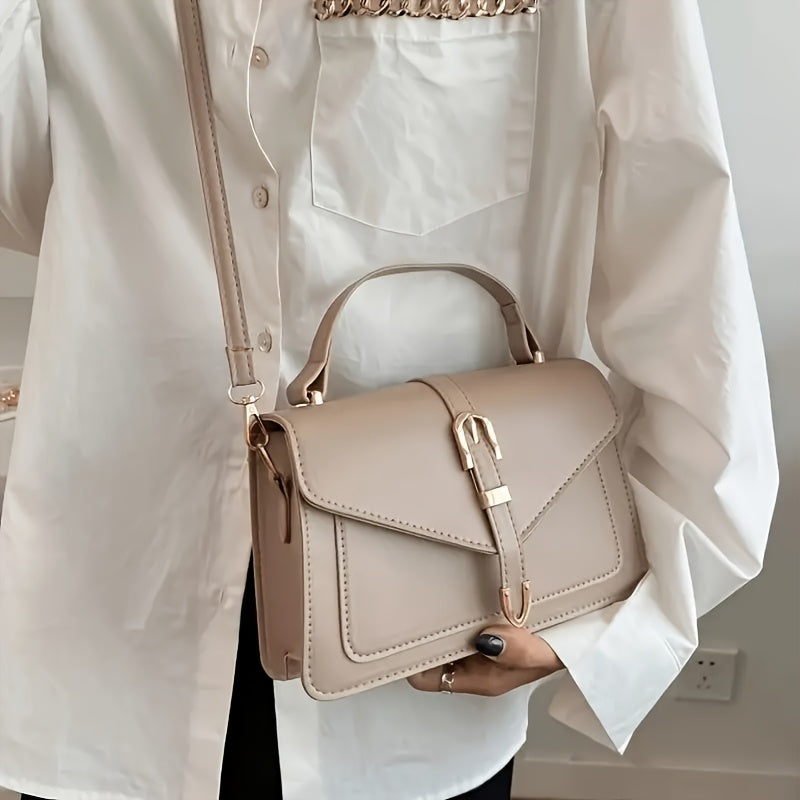 Bolsa Tiracolo Casual – Design Quadrado com Detalhes Dourados